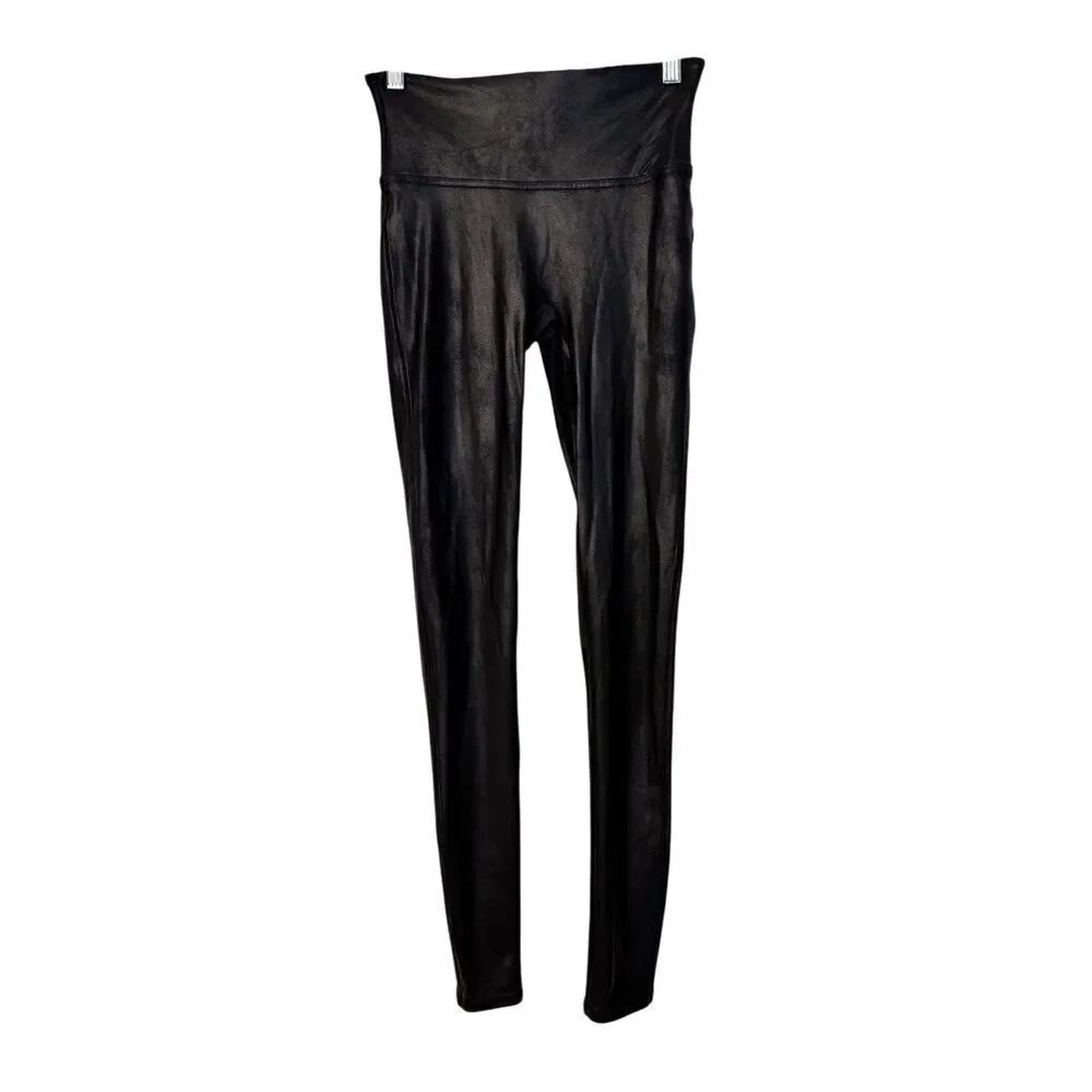 SPANX Black Faux Leather Coated Legging Sleek Smoothing Contour Size S